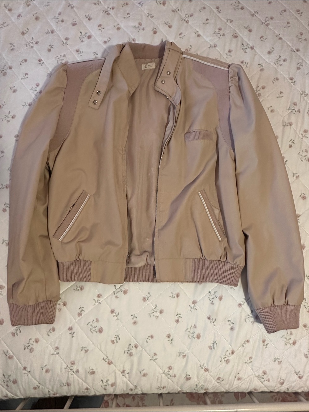 Women's Neutral Beige Bomber Jacket - Mod Maid brand - 70’s/80’s vintage jacket
